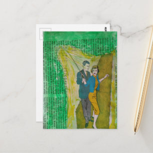 Fishing Couple from 1930s era collage Postcard