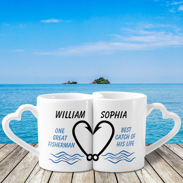 Fishing Couple With Personalized Names Coffee Mug Set (Creator Uploaded)