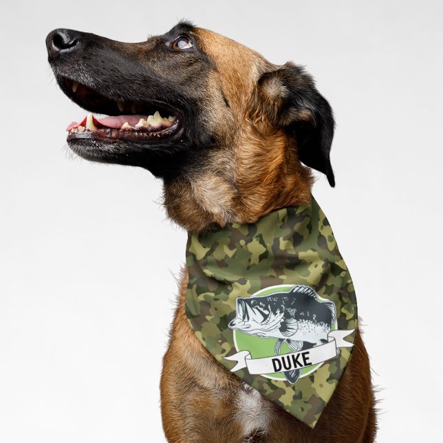 Fishing Custom Name Cool Bass Camo Dog Pet Bandana (Creator Uploaded)