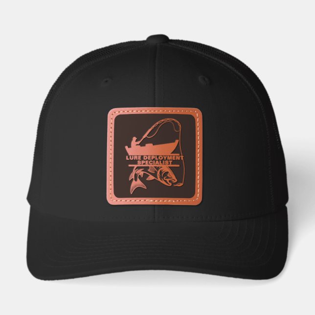 Fishing Custom Words Lure Deployment Specialist Leather Patch Hat (Front)