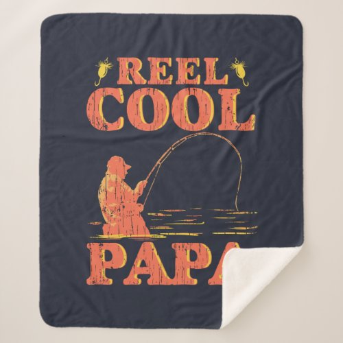 Fishing Dad Retro Typography Reel Cool Papa Sherpa Blanket