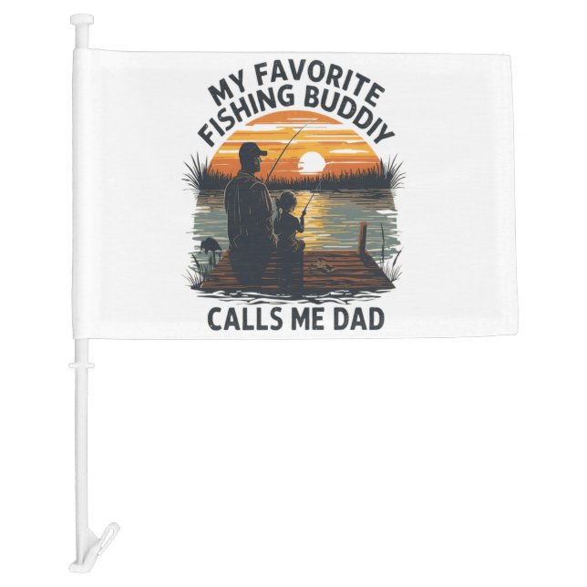 Fishing Dad Sunset Car Flag (Front)