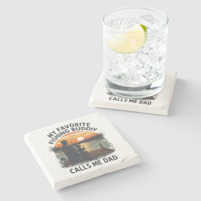Fishing Dad Sunset Stone Coaster (Side)