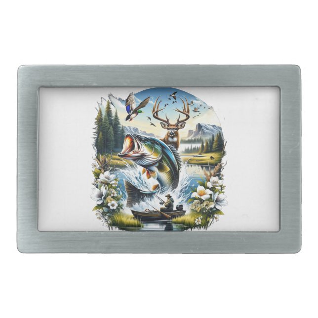 Fishing, Deer, Duck Hunting Belt Buckle (Front)