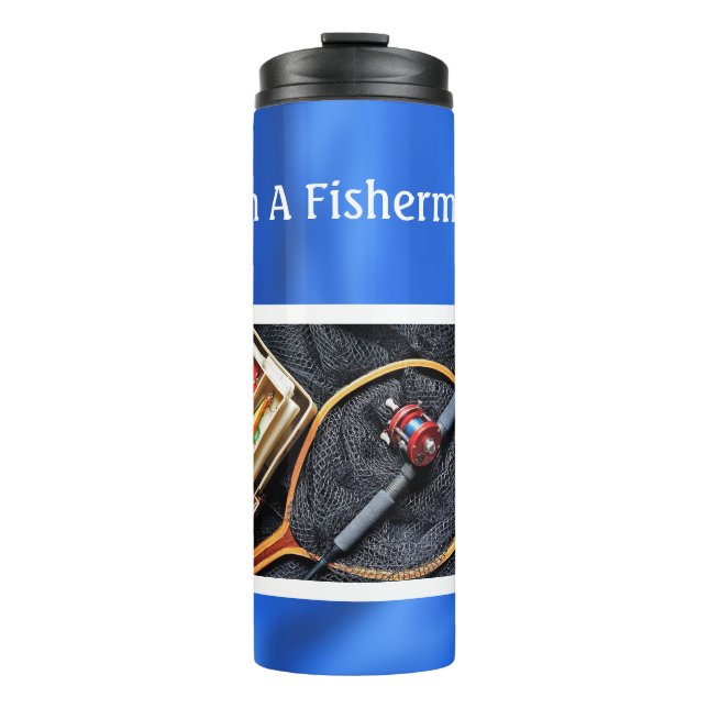 Fishing Design of Rod-Net-Lures personalize Name Thermal Tumbler (Front)