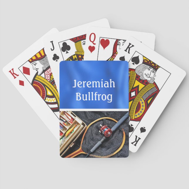 Fishing Design with Rod and Reel personalize Name Poker Cards (Back)