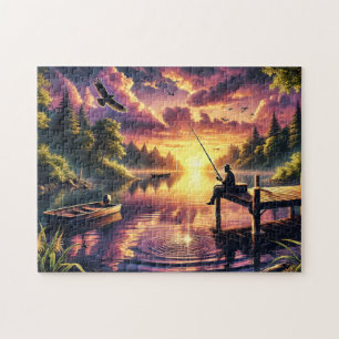 Fishing Escape Peaceful Lake Sunset Jigsaw Puzzle