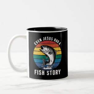 Fishing Even Jesus Had Fish Story Bass Fish Funny Two-Tone Coffee Mug