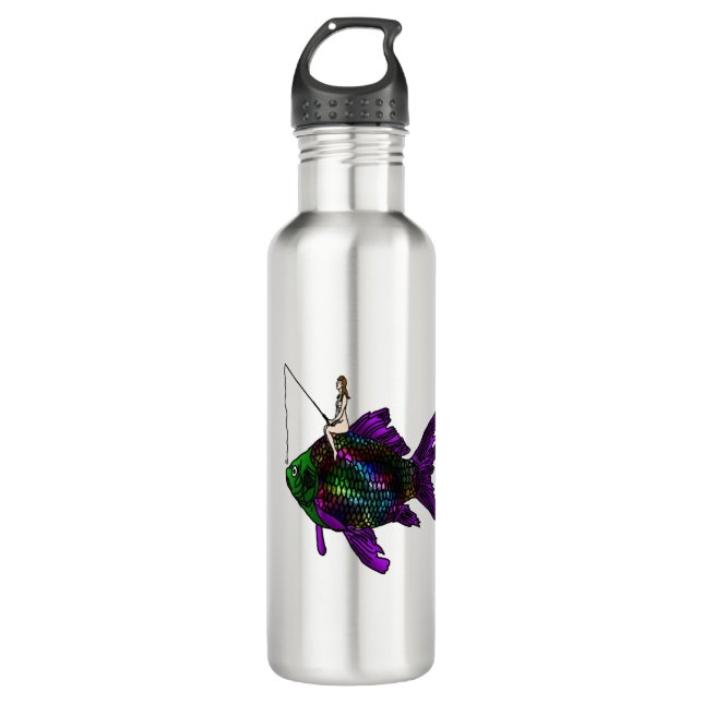 Fishing Faerie on a Fish Stainless Steel Water Bottle (Front)