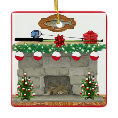 Fishing Fire Place Bobber Lights  Christmas Ceramic Ornament