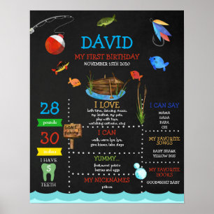 Fishing First Birthday Chalkboard Milestone Boy Poster