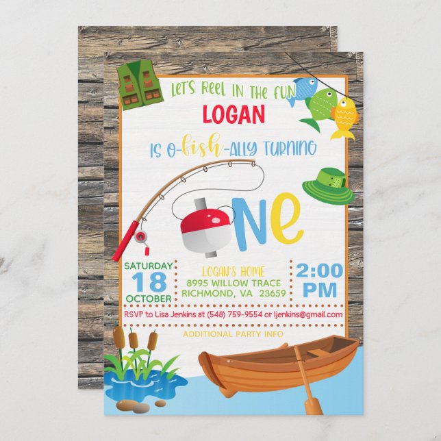 Fishing First Birthday Invitation (Front/Back)