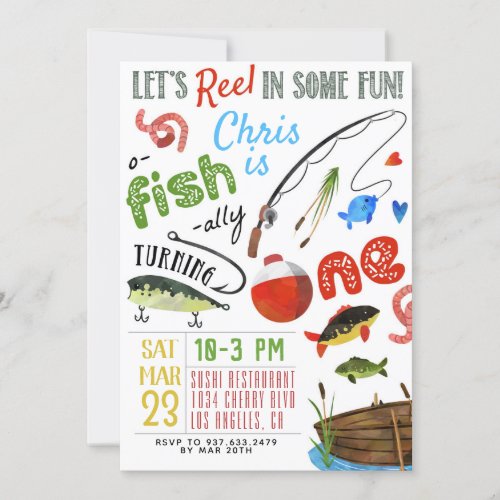 Fishing First Birthday Invitation
