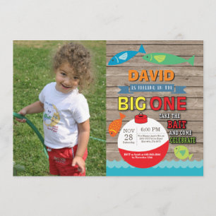 Fishing First Birthday Invitation Big One Rustic