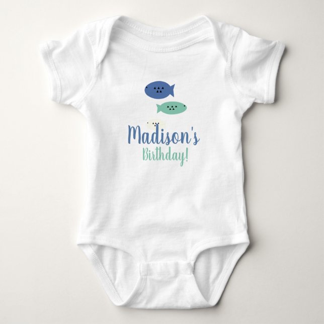 Fishing First Birthday Party Name    Baby Bodysuit (Front)