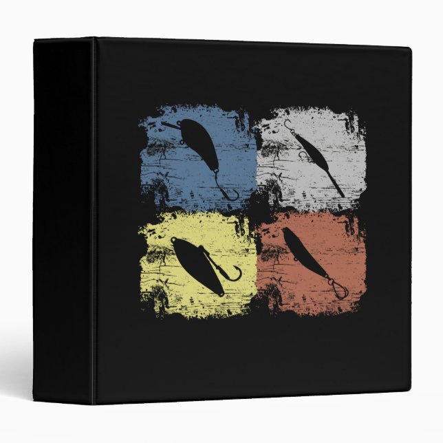 Fishing Fish Hook Retro Vintage 3 Ring Binder (Front/Spine)