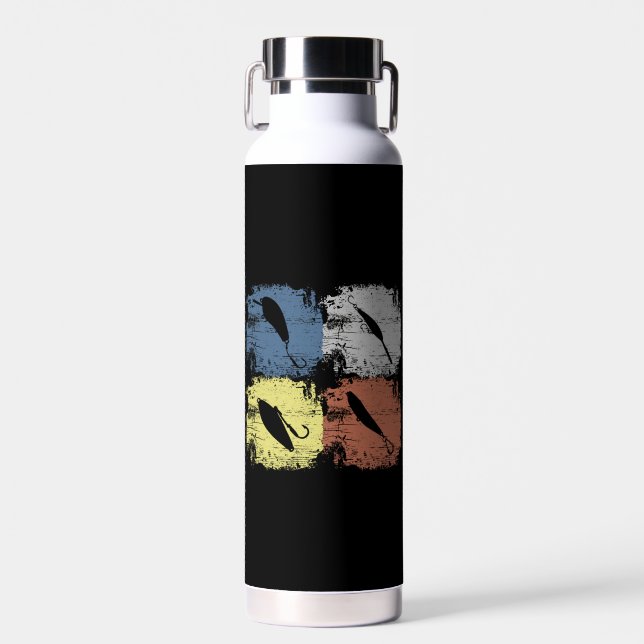 Fishing Fish Hook Retro Water Bottle (Front)