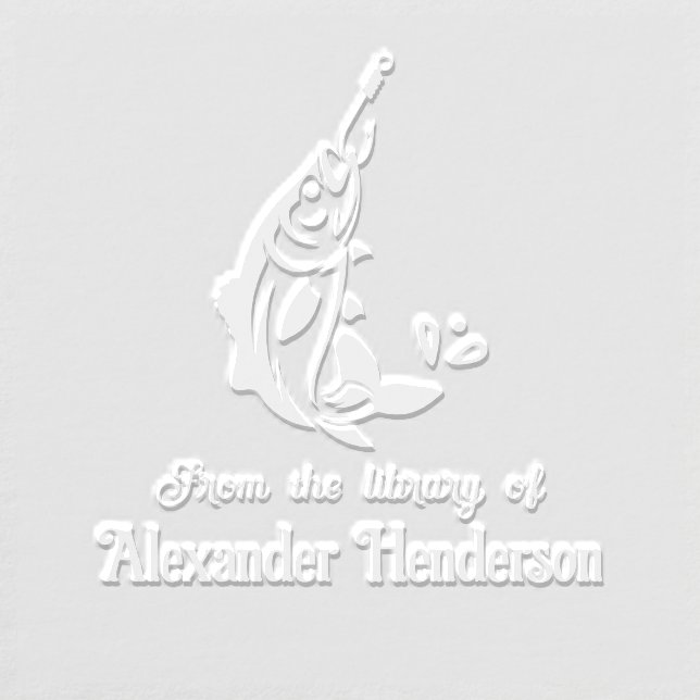 Fishing: Fish on a Hook Library Book Name Embosser (Design)