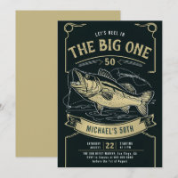 Fishing Fish Reel Black Gold Men 50th Birthday