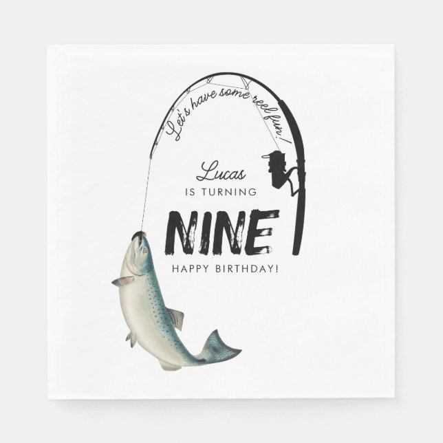 Fishing Fish Theme Reel Fun Kids Birthday Party Napkins (Front)
