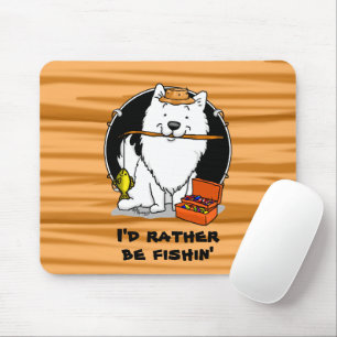 Fishing Fisherman American Eskimo Dog - Cute Mouse Pad