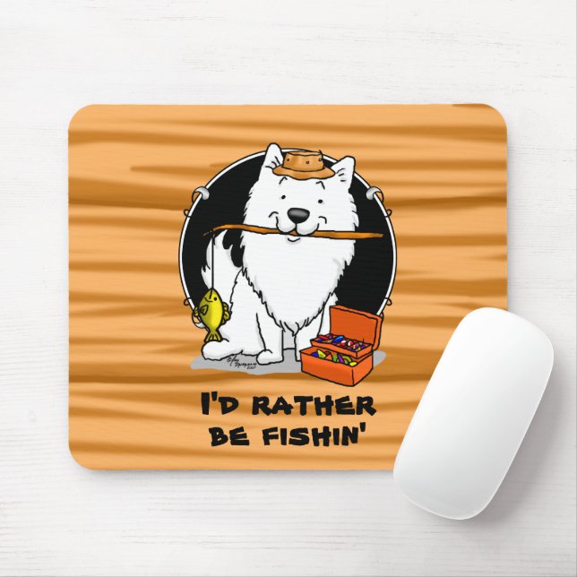 Fishing Fisherman American Eskimo Dog - Cute Mouse Pad (With Mouse)