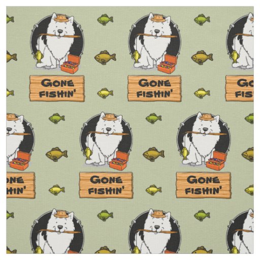 Fishing Fisherman American Eskimo Dog - Eskie Fabric