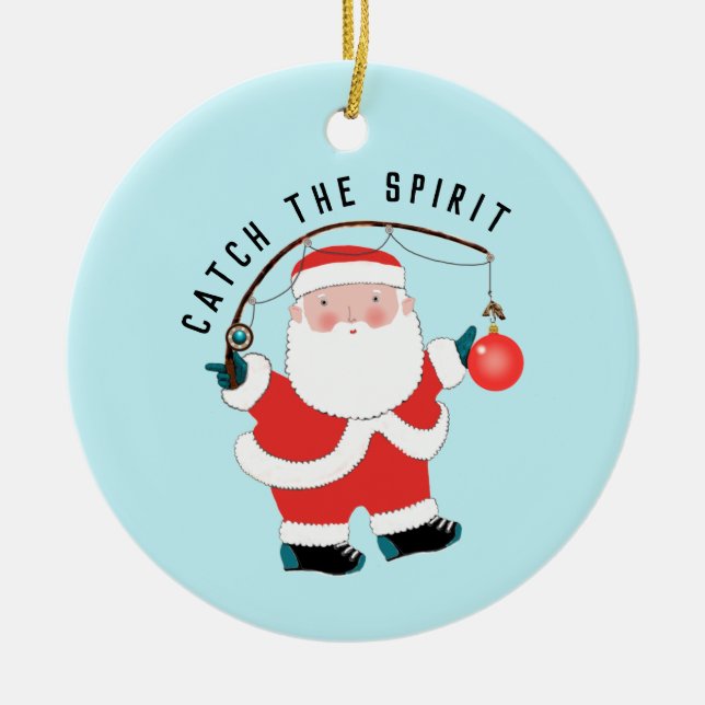 Fishing Fisherman Christmas Collectible Ceramic Ornament (Front)