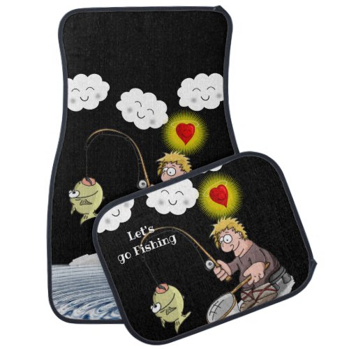 Fishing Fisherman Fish Clouds Car Floor Mat