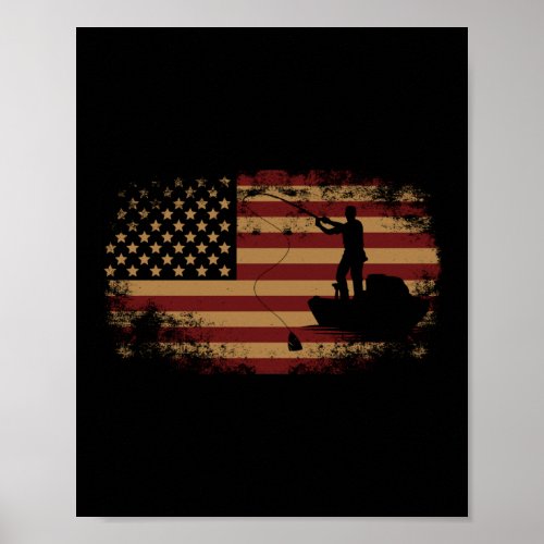 Fishing Fisherman Fishing American Flag Patriotic Poster