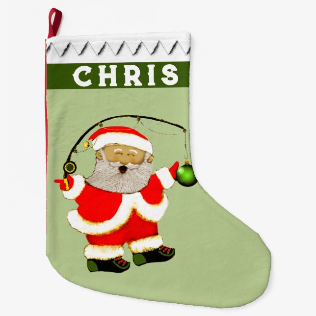 Fishing Fisherman Gift Large Christmas Stocking (Front)