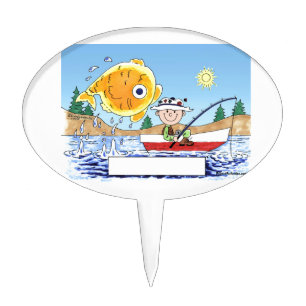 Fishing, Fisherman - Personalized Cartoon Cake Topper