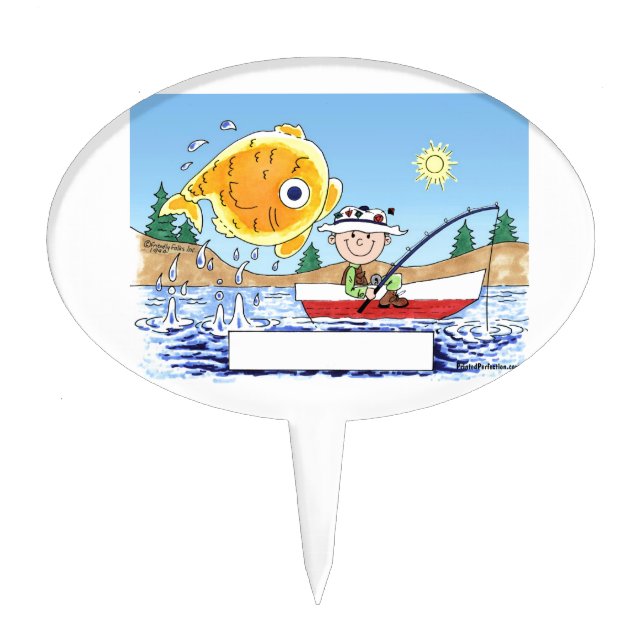 Fishing, Fisherman - Personalized Cartoon Cake Topper (Front)