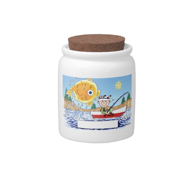 Fishing, Fisherman - Personalized Cartoon Candy Jar (Front)