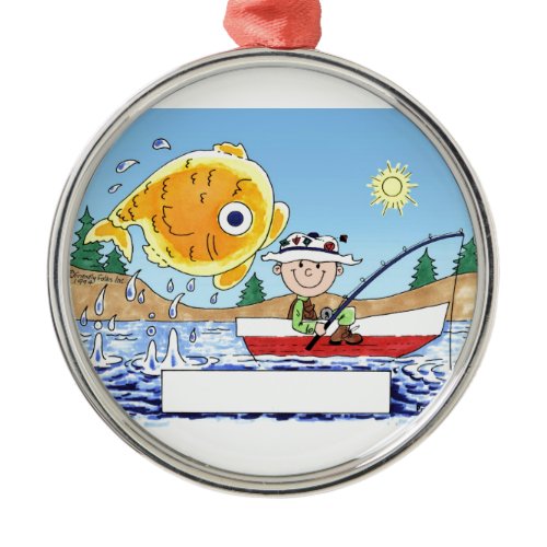 Fishing, Fisherman - Personalized Cartoon Metal Ornament