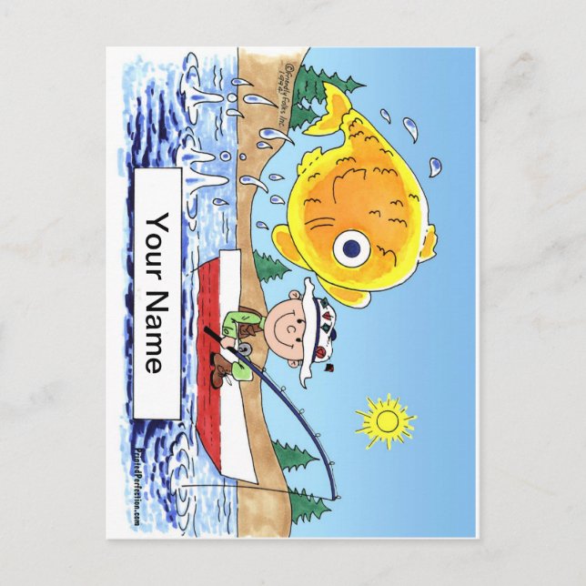 Fishing, Fisherman - Personalized Cartoon Postcard (Front)