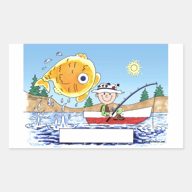 Fishing, Fisherman - Personalized Cartoon Rectangular Sticker (Front)