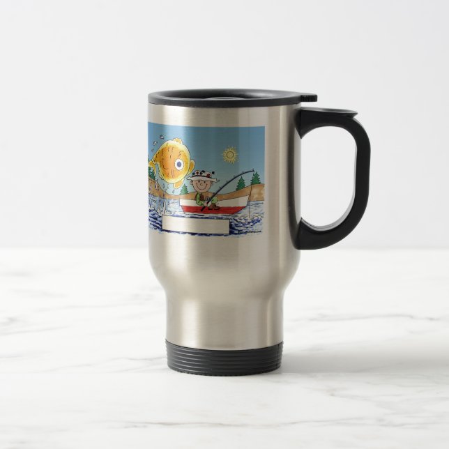 Fishing, Fisherman - Personalized Cartoon Travel Mug (Right)