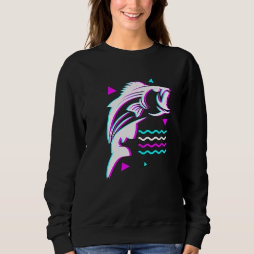 Fishing Fishing Vaporwave Bass Fish Aesthetic Glit Sweatshirt