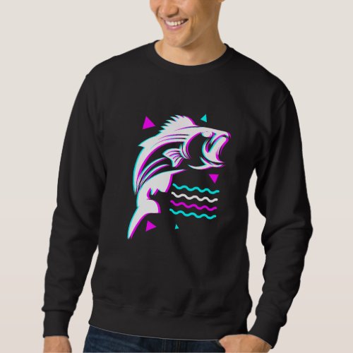 Fishing Fishing Vaporwave Bass Fish Aesthetic Glit Sweatshirt