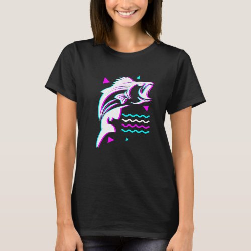 Fishing Fishing Vaporwave Bass Fish Aesthetic Glit T_Shirt