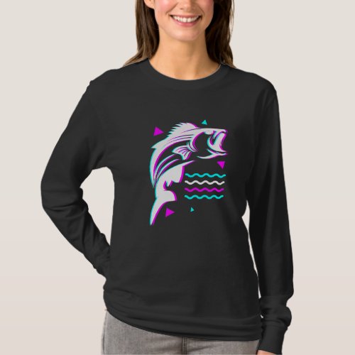 Fishing Fishing Vaporwave Bass Fish Aesthetic Glit T_Shirt