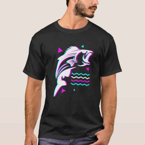 Fishing Fishing Vaporwave Bass Fish Aesthetic Glit T_Shirt