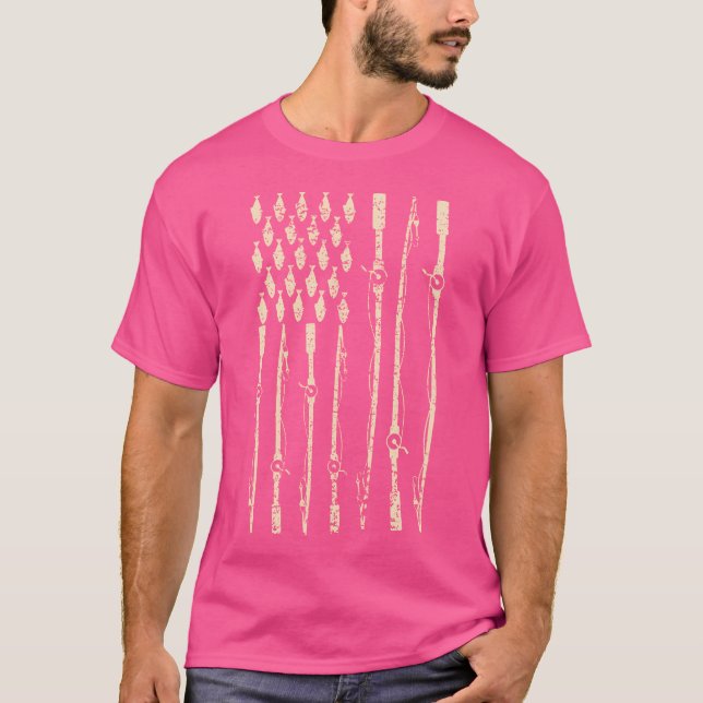 Fishing Flag American Flag Fishing Rod T-Shirt (Front)