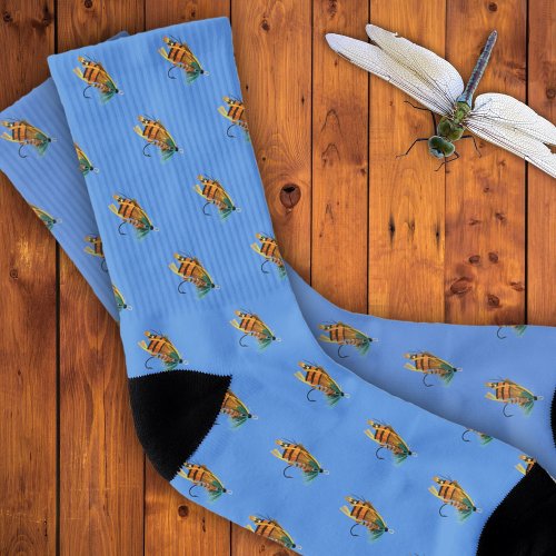 Fishing Flies Blue Fisherman Novelty Socks