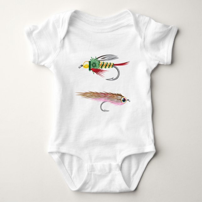 Fishing Flies lures Bug and Minnow Baby Bodysuit (Front)