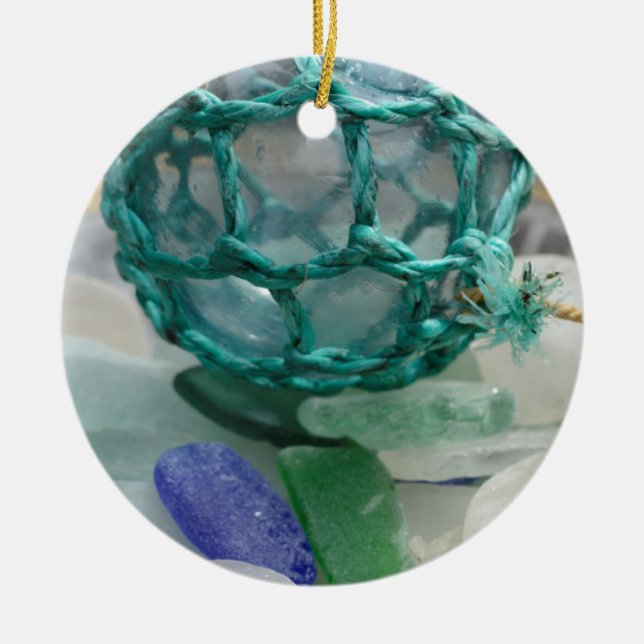 Fishing float on glass, Alaska Ceramic Ornament (Front)