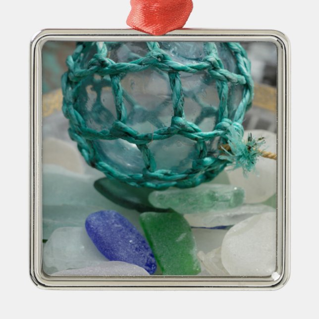 Fishing float on glass, Alaska Metal Ornament (Front)