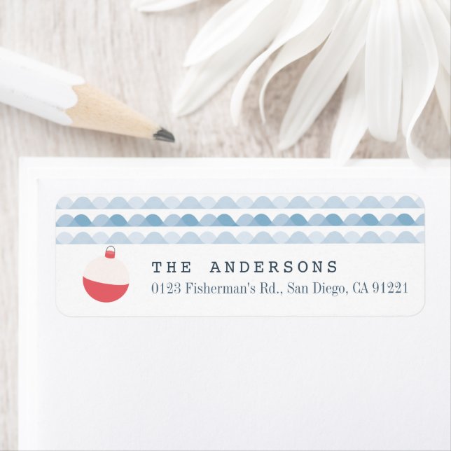 Fishing Float Waves White Return Address Label (Insitu)