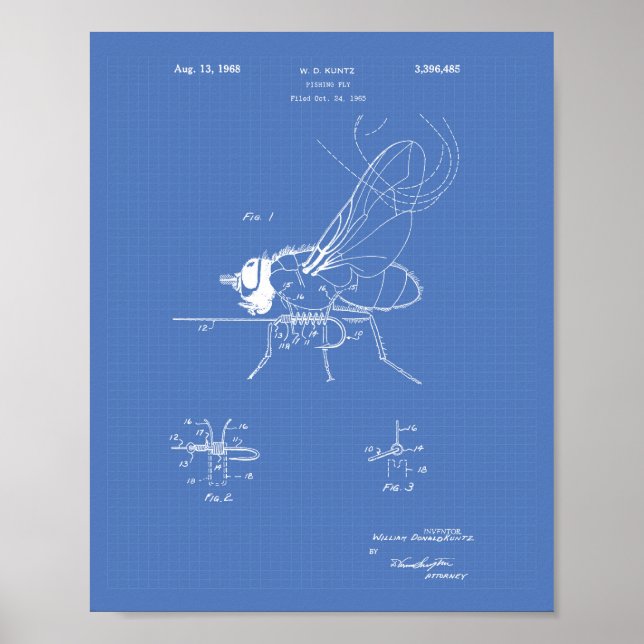 Fishing Fly 1968 Patent Art Blueprint Poster (Front)